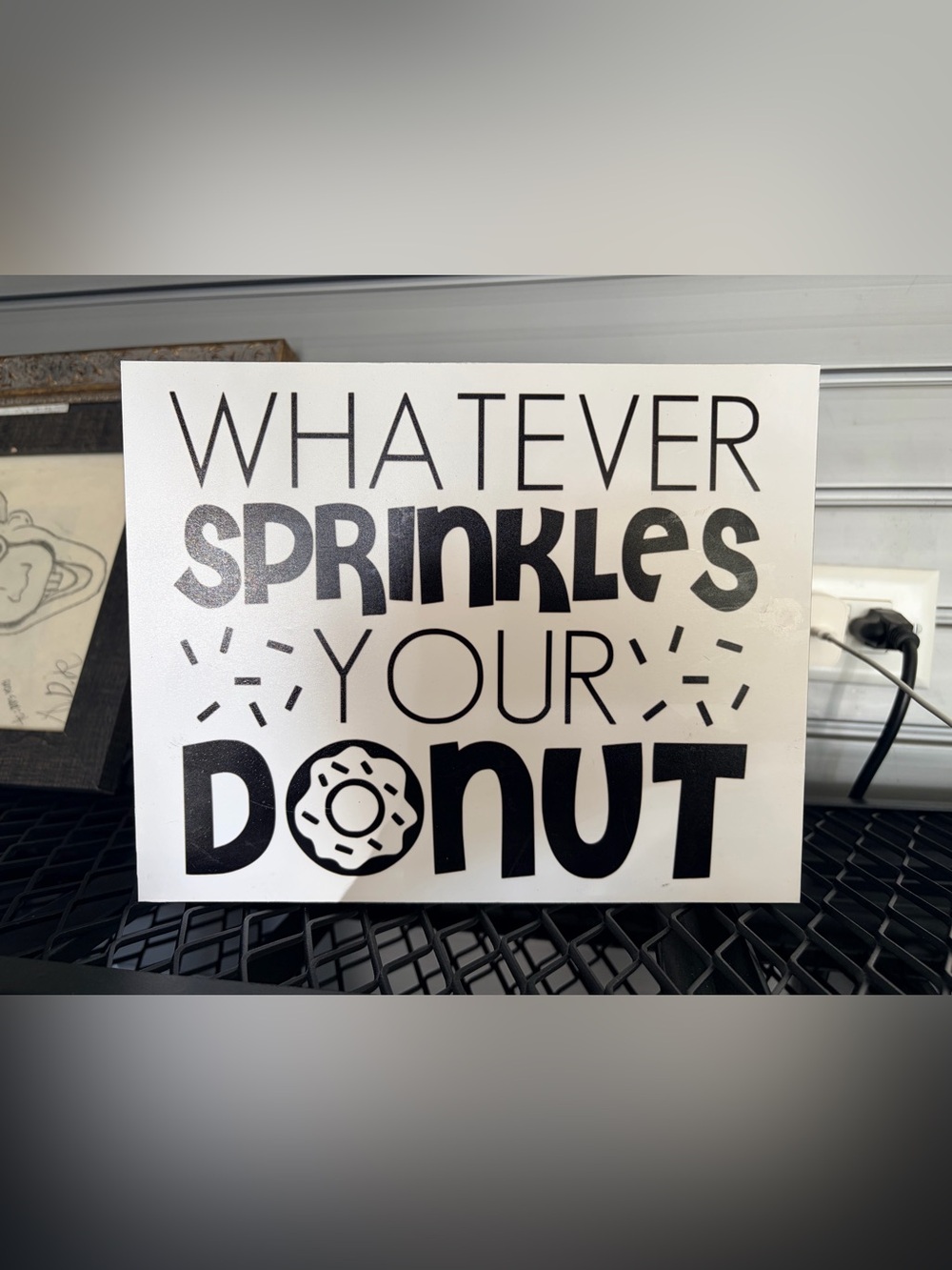 Whatever Sprinkles Your Donut Wall Art - Black on White